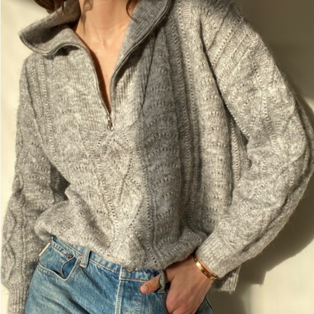 Little Lies grey knitted half zip